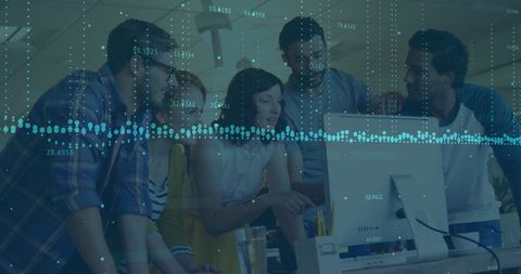 Team of Professionals Collaborating on Data Analysis Project