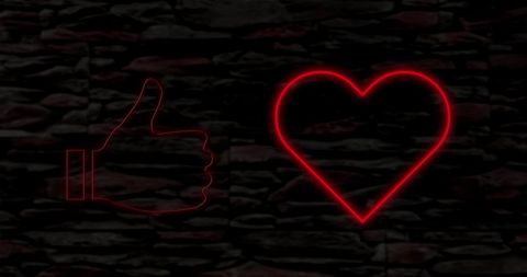Glowing Neon Heart and Thumbs Up on Dark Background - Download Free Stock Images Pikwizard.com