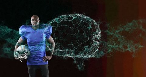 American Football Player with Digital Brain Background
