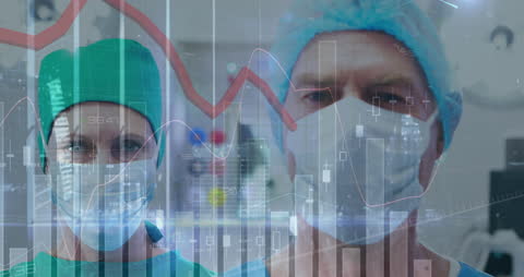 Surgeons Analyzing Medical Data Trends with Financial Infographics