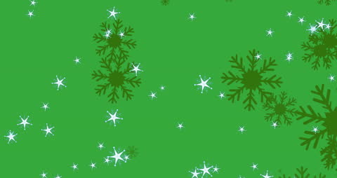 Falling Snowflakes and Stars on Vibrant Green Background