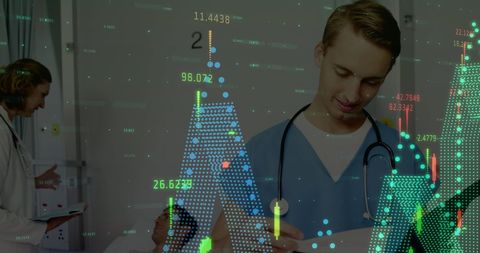 Healthcare Professional Analyzing Economic Data Overlay