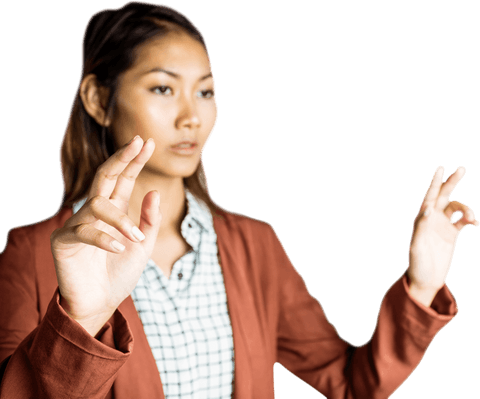 Businesswoman using futuristic transparent technology interface