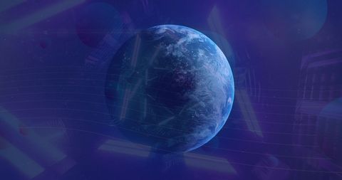 Neon Triangles Spinning Over Earth and Outer Space - Download Free Stock Images Pikwizard.com