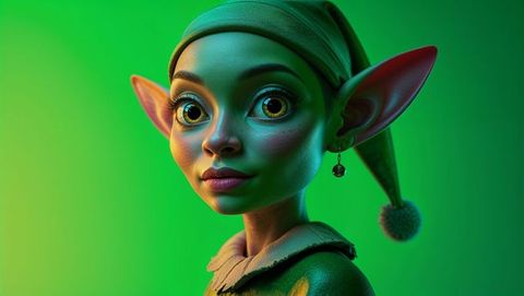 Whimsical Elf Character in Vivid Green Background