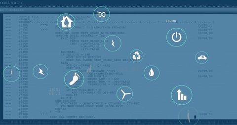 Digital Energy Sustainability Icons Floating Over Code