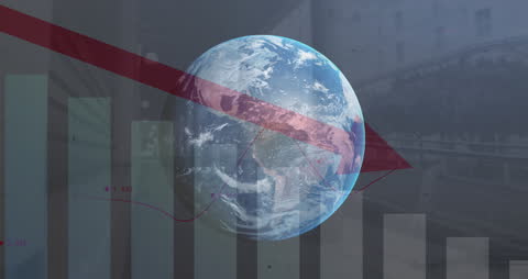 Global Market Trends with Decline Chart and Earth Projection