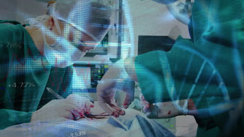 Surgeons Engaged in Operation with Data Overlays