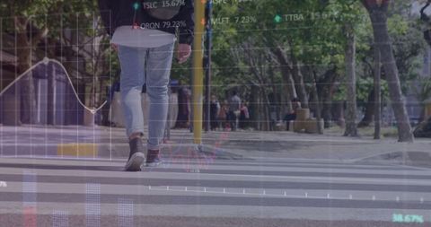 Colorful Financial Data Overlaying Urban Pedestrian Scene