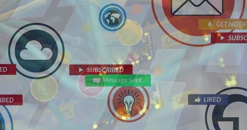 Social Media Icons and Notifications Overlaying Server Technology - Download Free Stock Images Pikwizard.com