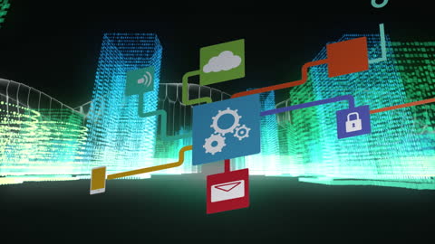 Animated Data Processing with Futuristic Digital Interface