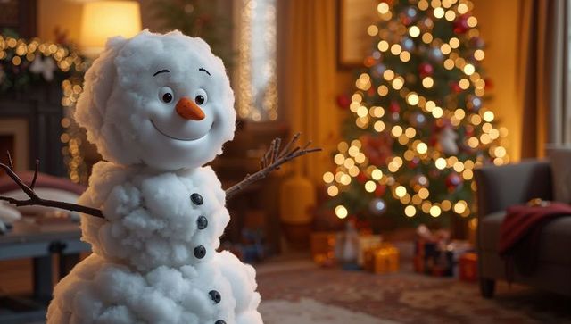 Cheerful Snowman Decoration in Cozy Holiday Living Room