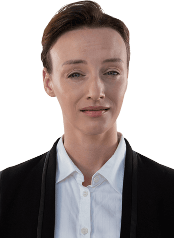 Transparent Businesswoman Close-Up in Professional Attire with Neutral Expression