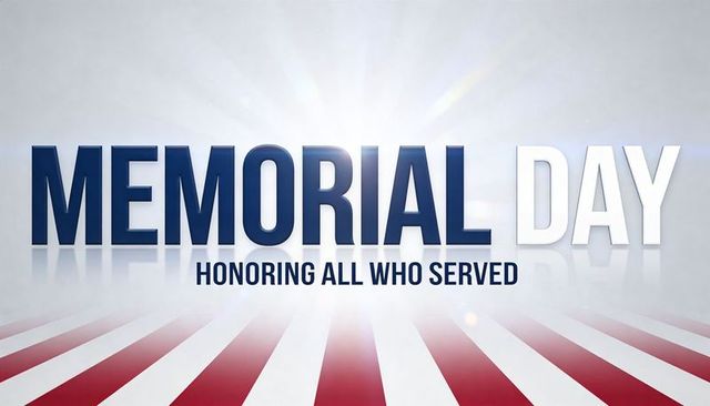 Memorial day bold 3d typography honoring all who served patriotic sunburst design