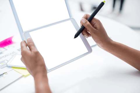 female graphic designer using graphic tablet in office transparent mockup - Download Free Stock Videos Pikwizard.com