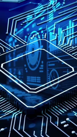 Pulsing Processor Hologram Panels Floating Above Circuit Board Vertical Tech Video