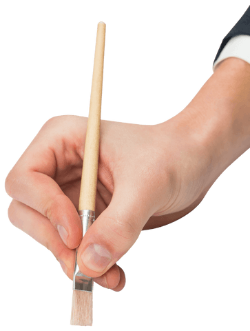 Hand holding paintbrush on transparent background