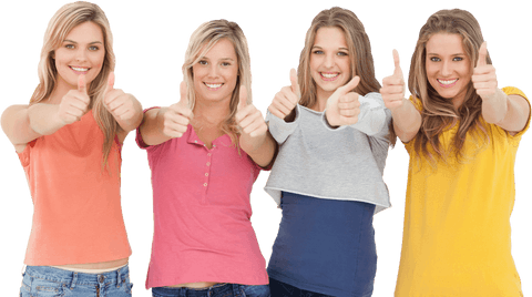 Confident young women giving thumbs up with transparent background