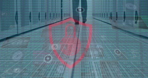 Data Security in Modern Server Room with Digital Overlay