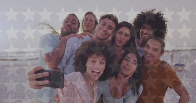 Diverse Group of Friends Taking Selfie on Beach at Sunset - Download Free Stock Images Pikwizard.com