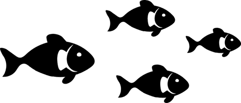 Minimalist fish silhouettes swimming on transparent background