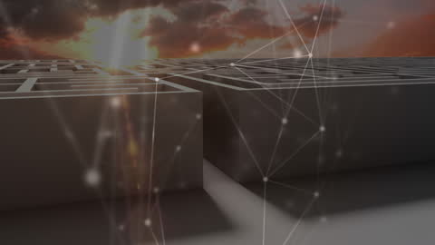 Digital Network Concept Overlapping Maze at Sunset