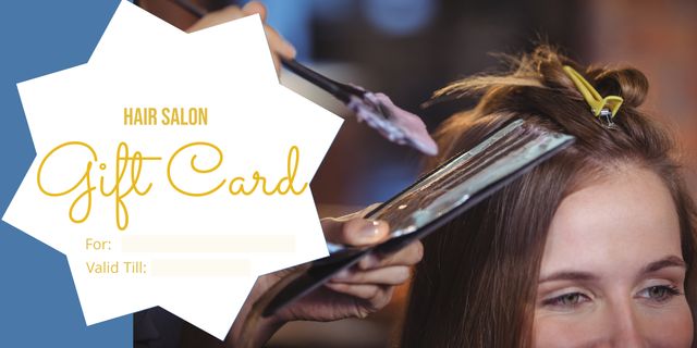 Hair Salon Gift Card Template with Client Getting Hair Treatment - Download Free Stock Templates Pikwizard.com