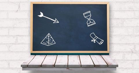 Education Symbols Chalkboard on Wooden Shelf Background - Download Free Stock Images Pikwizard.com