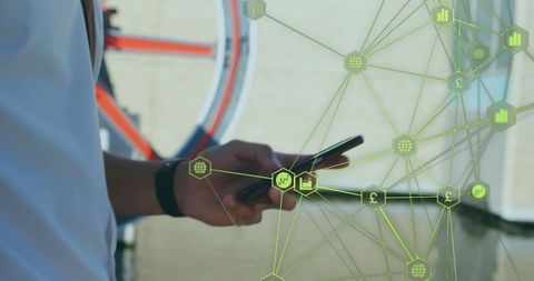 Man Using Smartphone with Digital Network Overlay Concept