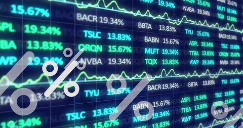 Digital financial data with highlighted percentage symbols