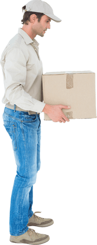 Transparent Delivery Man Carrying Cardboard Box Side View - Download Free Stock Videos Pikwizard.com