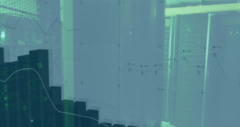 Graphs Over Data Server Room Illustrating Business Analysis