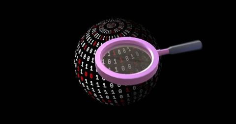 Magnifying Glass Analyzing Binary Globe on Black Background - Download Free Stock Images Pikwizard.com