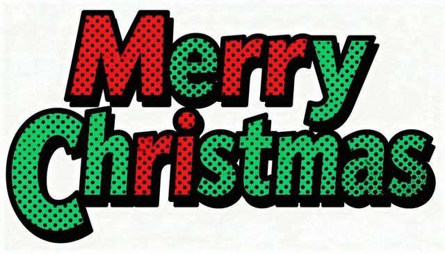 Retro pop art merry christmas typography with red green halftone dots comic style