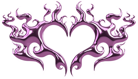 Tribal Heart with Purple Flames on Transparent Background