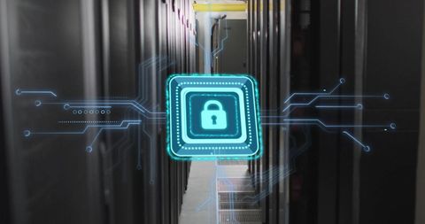 Digital Lock Hovering Over Data Center Servers - Download Free Stock Images Pikwizard.com
