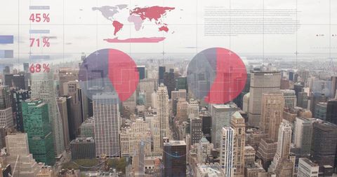 City Skyline Overlaid with Financial Data Visualization Graphic