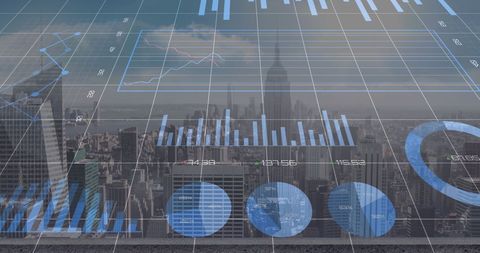 Financial Data Analysis Over City Skyline at Sunset - Download Free Stock Images Pikwizard.com
