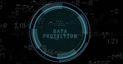 Futuristic circular hud displaying rotating data protection interface with neon rings