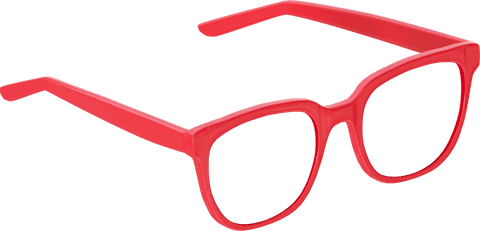 Transparent red eye glasses closeup overview