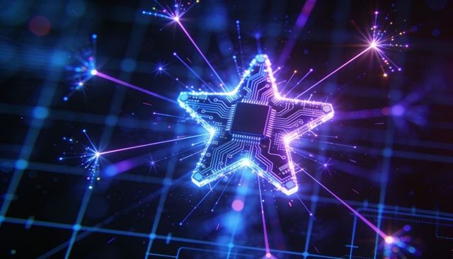 Neon circuit star radiating microchip network for futuristic ai branding