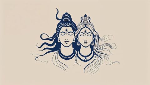 Elegant deity illustrations in minimalist style on beige