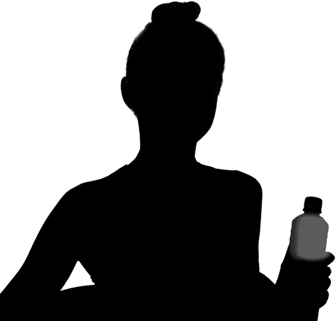 Elegant silhouette of woman holding bottle on transparent background