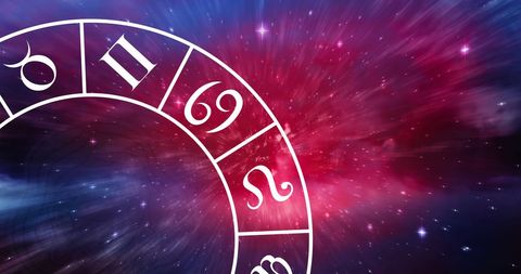 Zodiac Symbol Wheel Against Stellar Backdrop