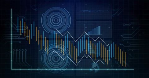 Futuristic Data Interface with Bar and Line Graph Visualization