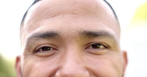 Close Up of Smiling Man with Brown Eyes Outdoors