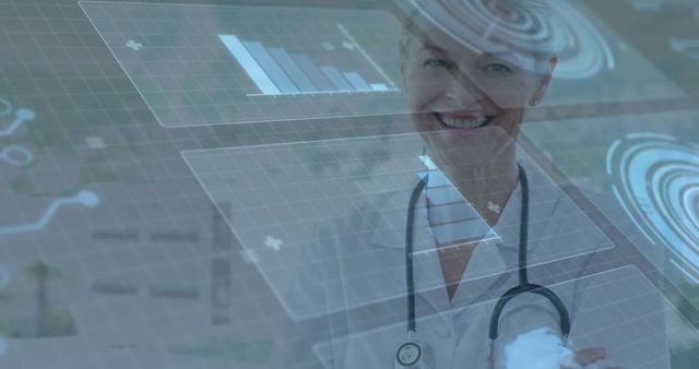 Doctor analyzing digital medical data on futuristic interface