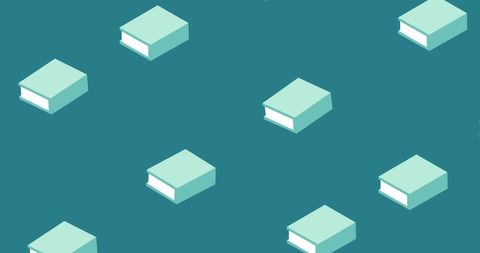 Seamless pattern of books on green background for school design