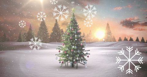 Festive Christmas Tree with Falling Snowflakes in Winter Wonderland - Download Free Stock Images Pikwizard.com