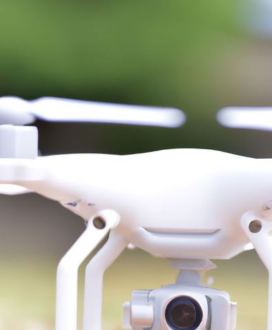 Close-up of modern drone over blurred outdoor background